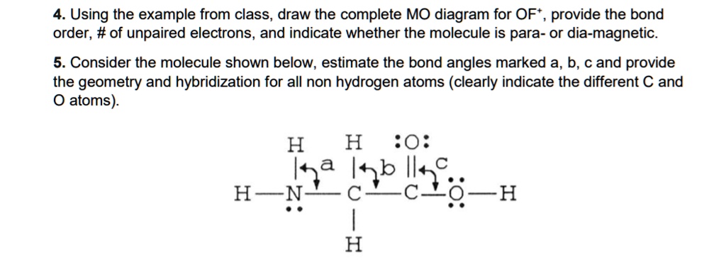 SOLVED: Using the example from class, draw the complete MO diagram for ...