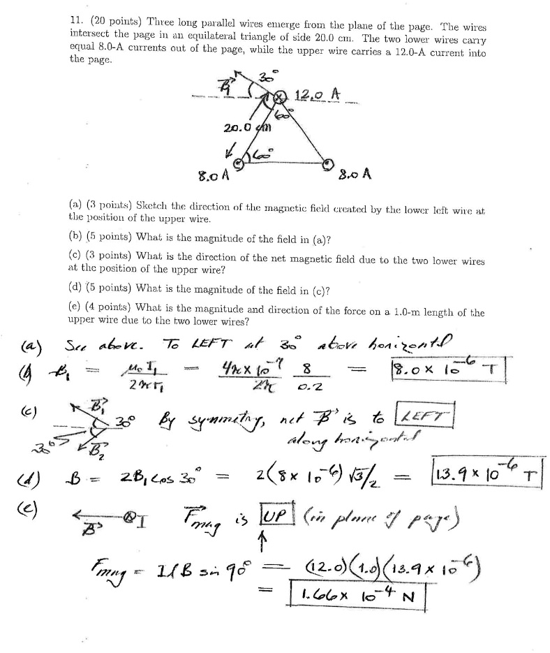 SOLVED: (20 poiuts) Tlree long parallel wires energe from mhc plane of ...