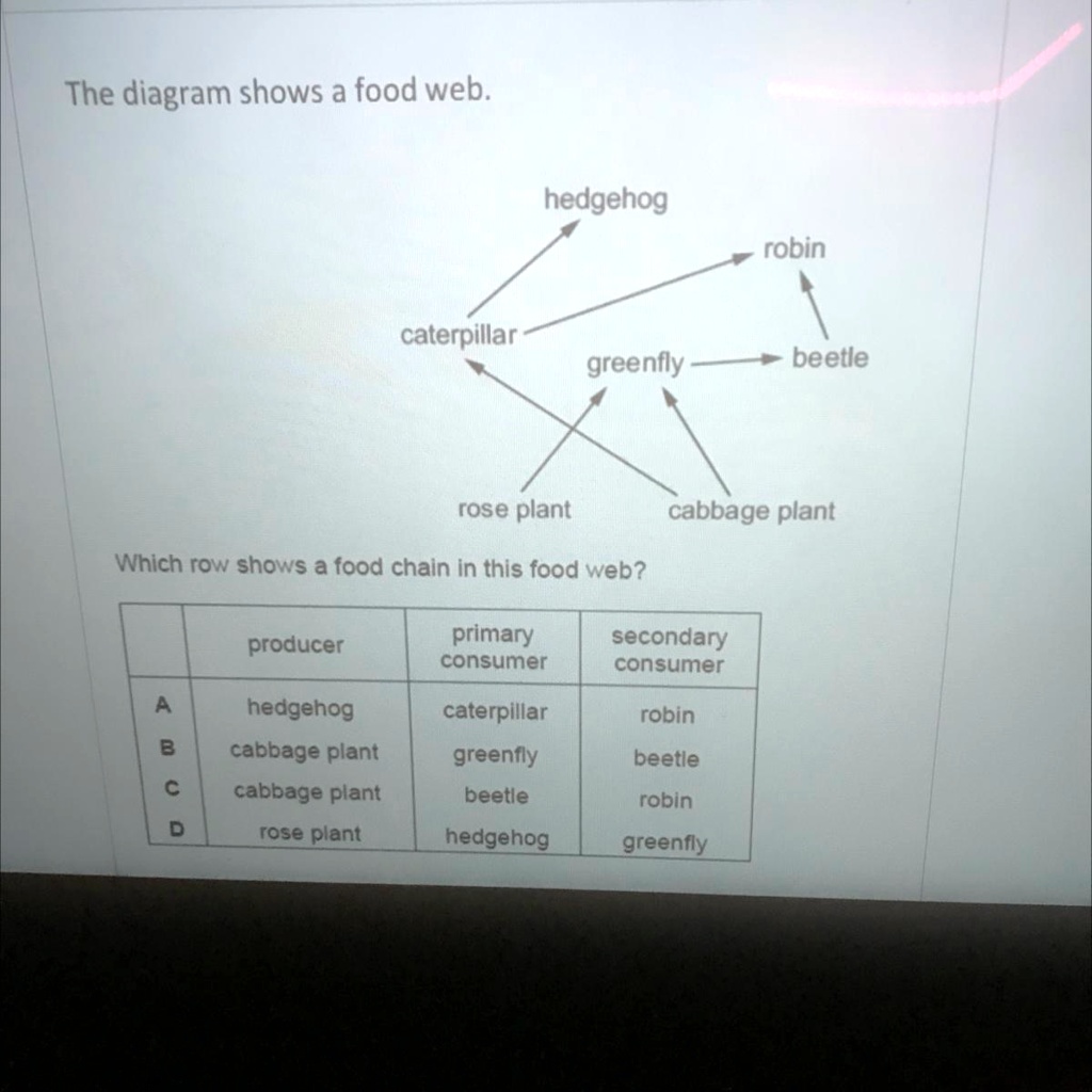 SOLVED: '. . The diagram shows a food web: hedgehog robin caterpillar ...