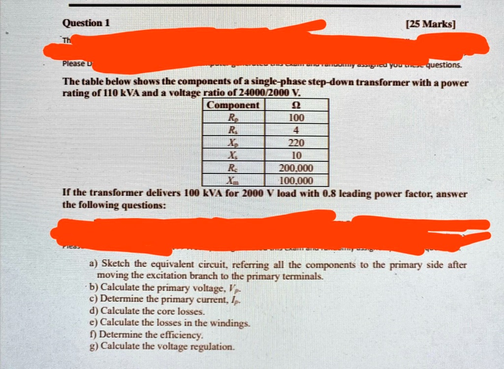 Question 1 [25 Marks] Please D The table below shows the components of ...