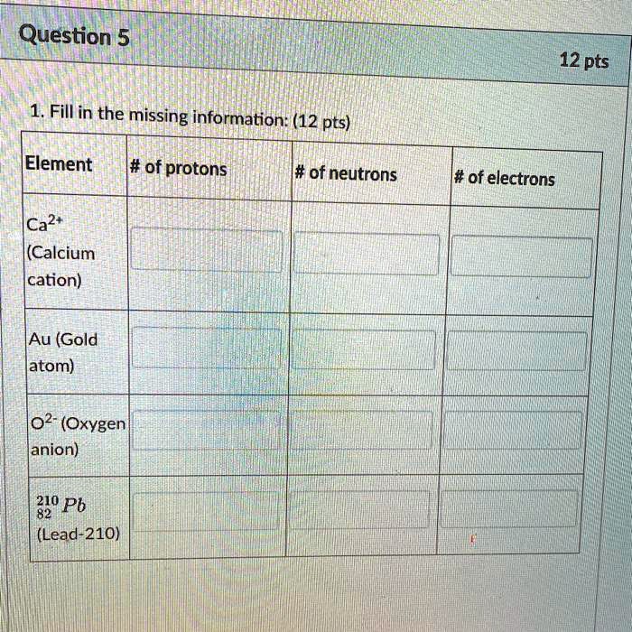 Solved Question Pts Fill In The Missing Information Pts