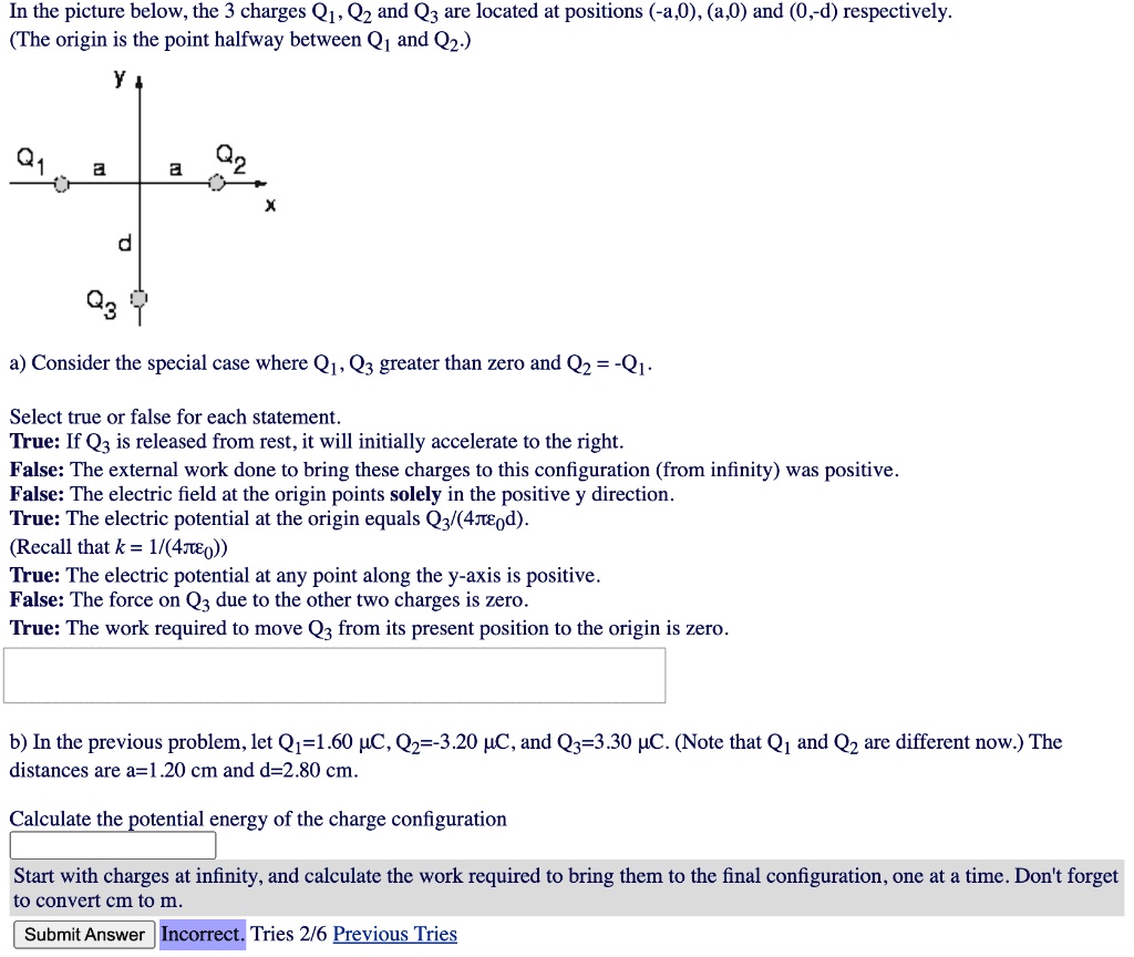 Solved In The Picture Below The 3 Charges Q1 Q2 And Q3 Are Located At