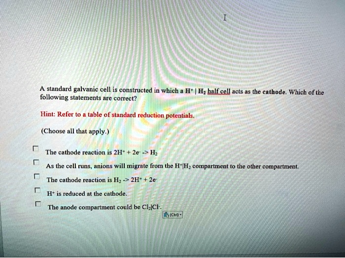 SOLVED: standard galvanic cell is constructed in which following