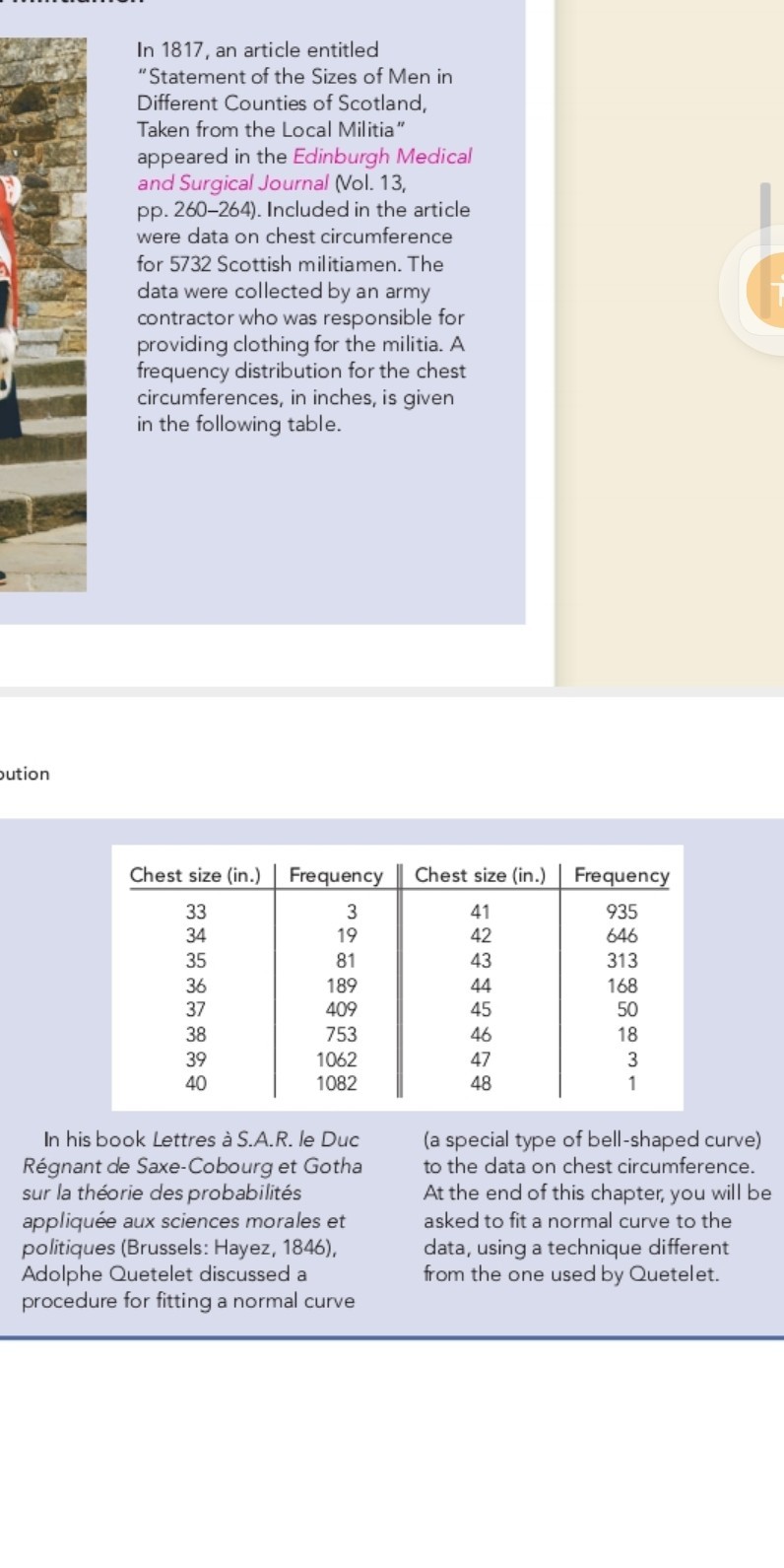 SOLVED In 1817, an article entitled "Statement of the Sizes of Men in
