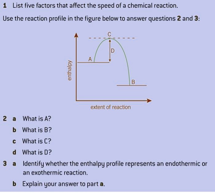 SOLVED: Texts: 1. List five factors that affect the speed of a chemical ...