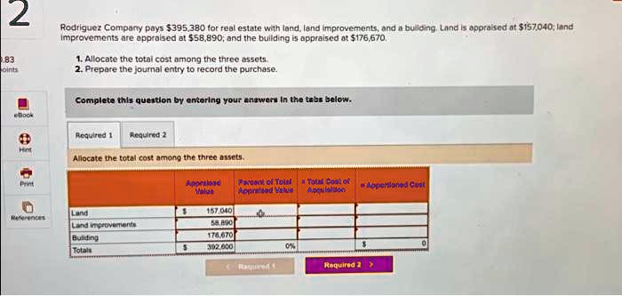 SOLVED: Rodriguez Company Pays 395,380 For Real Estate With Land, Land ...