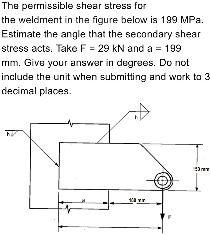 The permissible shear stress for the weldment in the figure below is ...