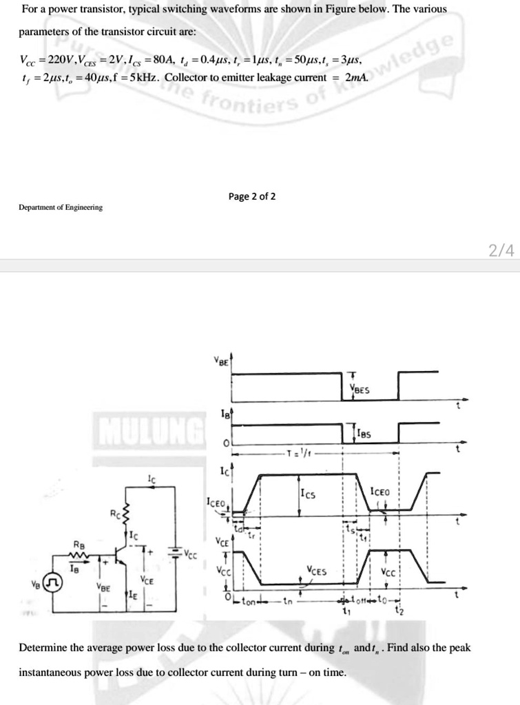 SOLVED For a power transistor, typical switching waveforms are shown