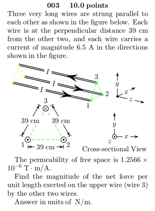 SOLVED: 003 10.0 points Three very long wires are strung parallel to ...