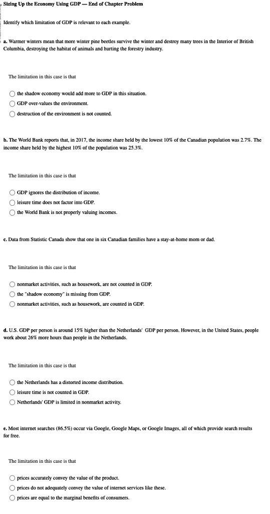 SOLVED: Sizing Up the Economy Using GDP - End of Chapter Problem The ...