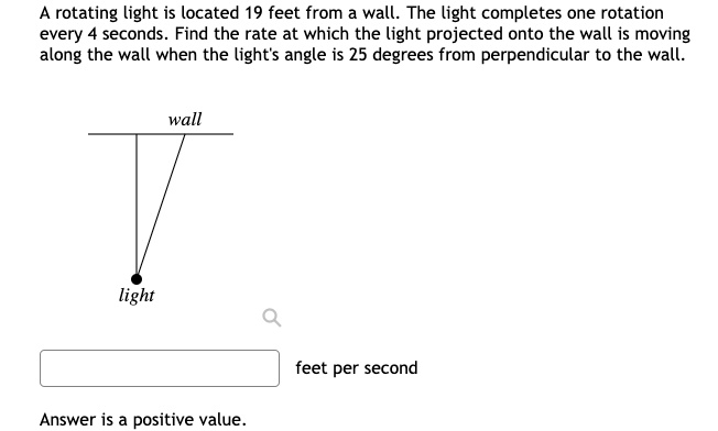 A rotating light is located 19 feet from a wall. The light...