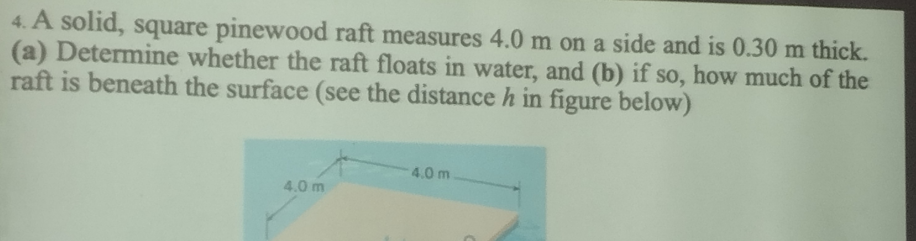 SOLVED 4. A solid, square pinewood raft measures 4.0 m on a side and