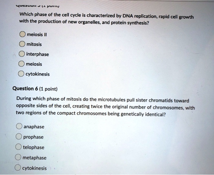 SOLVED: Which phase of the cell cycle is characterized by DNA ...