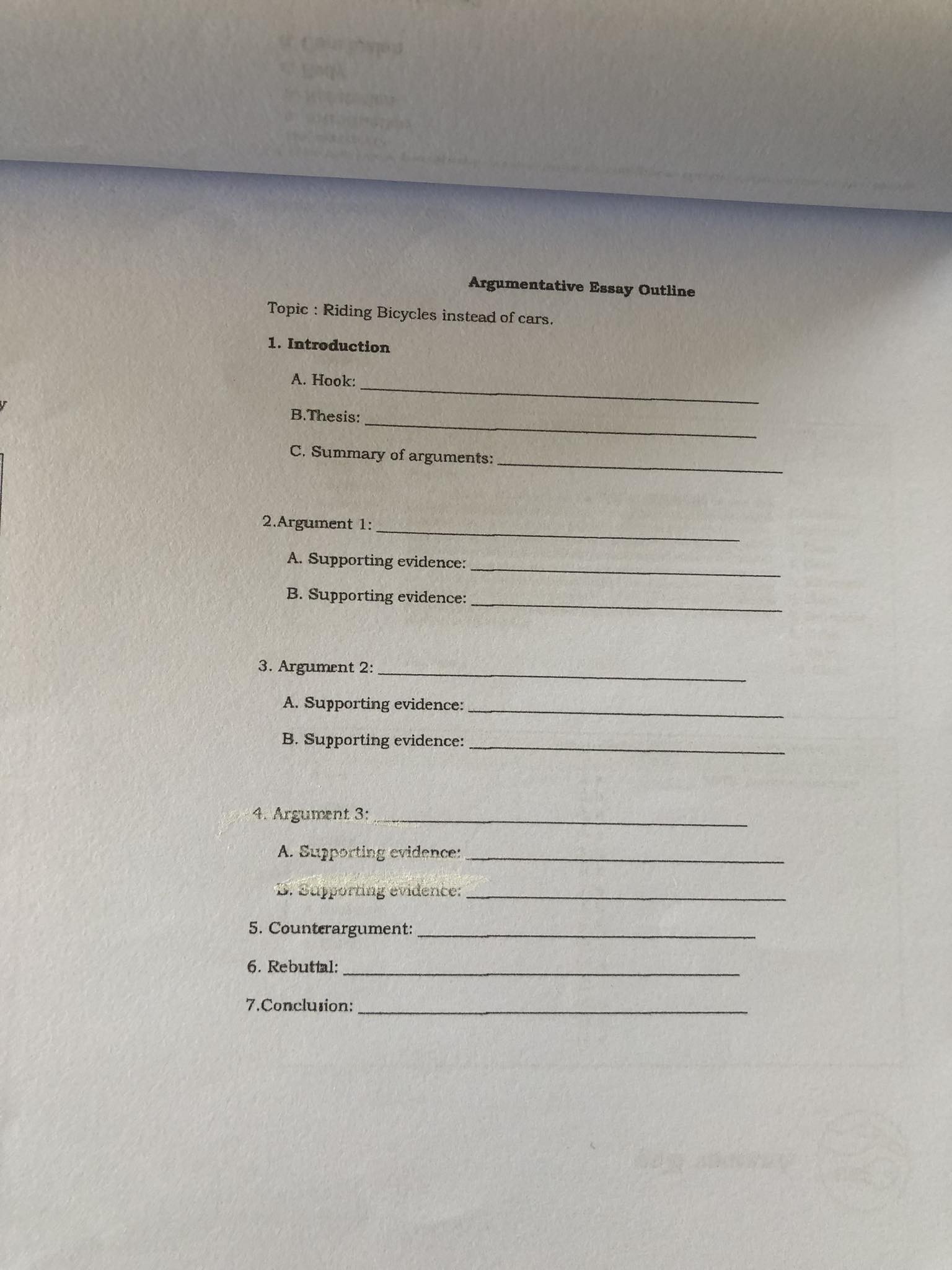 argumentative essay outline riding bicycles instead of cars