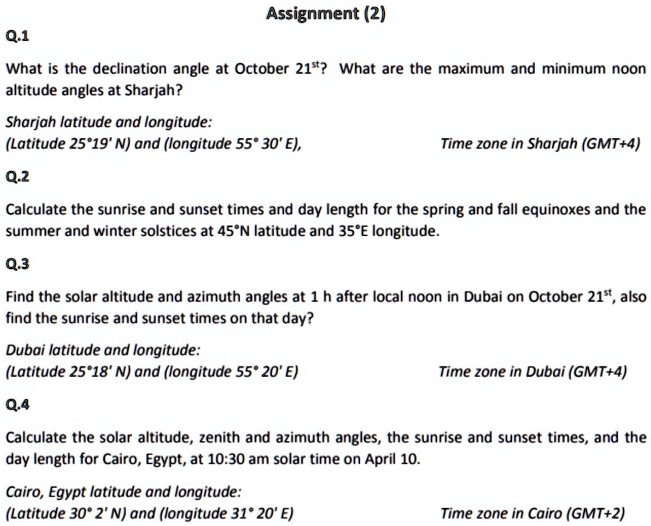 SOLVED 0.1 What is the declination angle on October 21st? What are the