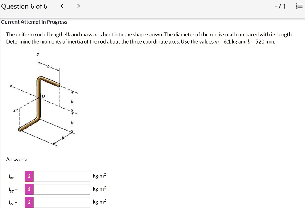 SOLVED: Question 6 Of 6 -/1 Current Attempt In Progress The Uniform Rod ...