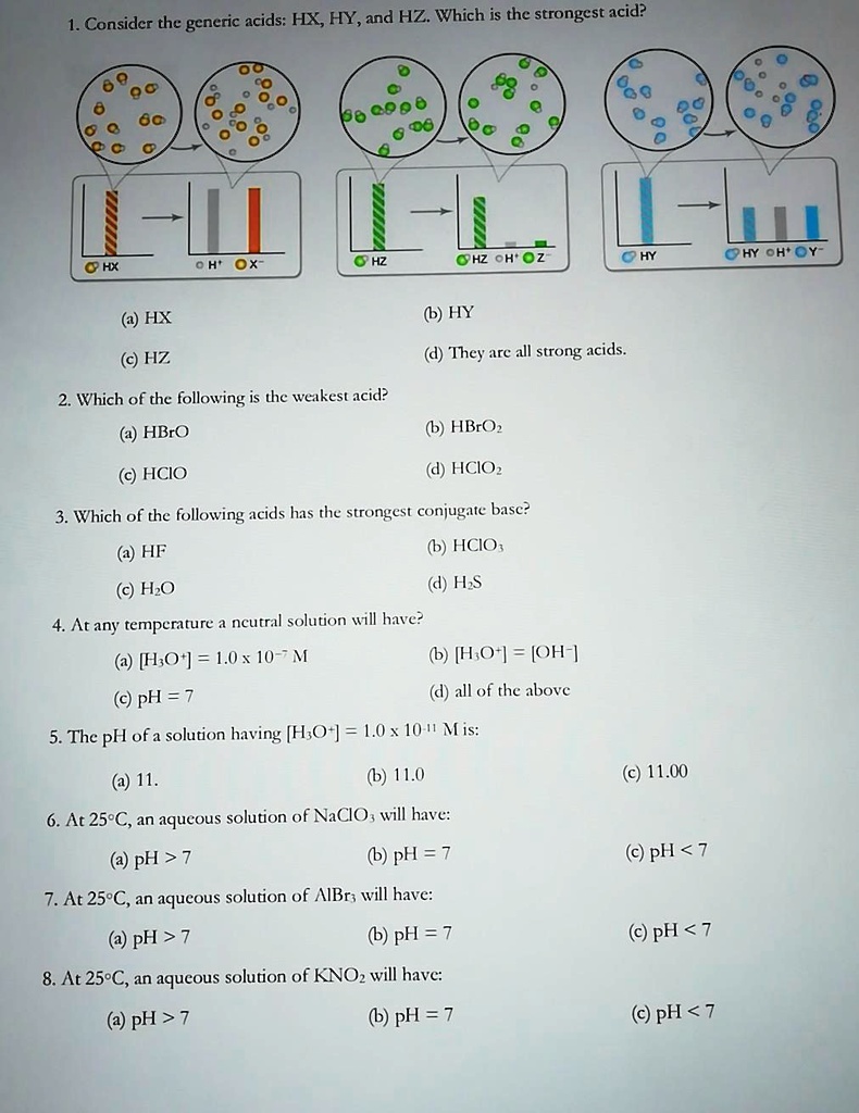 SOLVED Consider the generic acids HX, HY, and HZ. Which is the