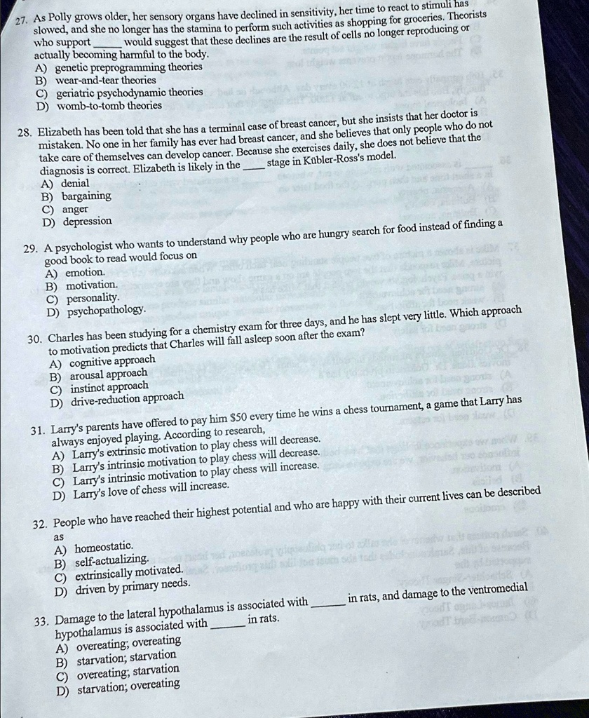 SOLVED: As Polly grows older, her sensory organs have declined in ...