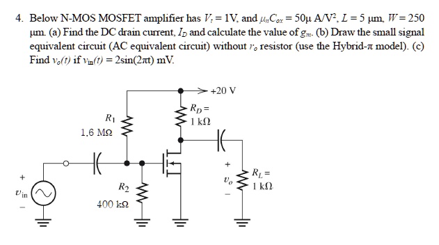 4below n mos mosfet amplifier has v1v and cox50 av2l 5 m w250 um a find ...