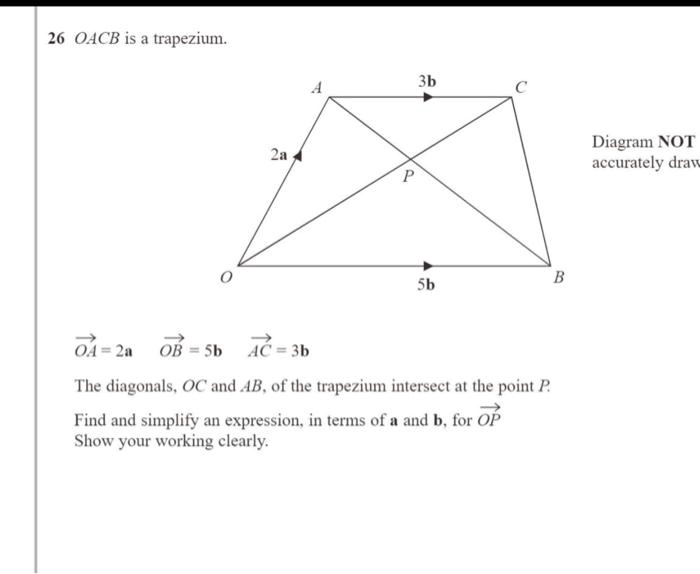 SOLVED: 26 OACB is a trapezium. Diagram NOT accurately drawn. OA = 2a ...