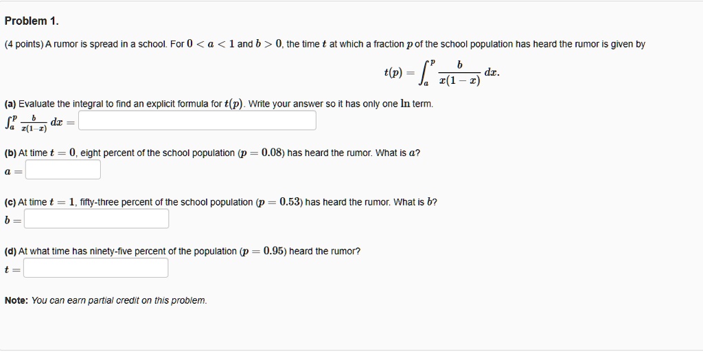 Problem 1 4 Points Rumor Spread In School For 0 A And B 0 The Time At ...