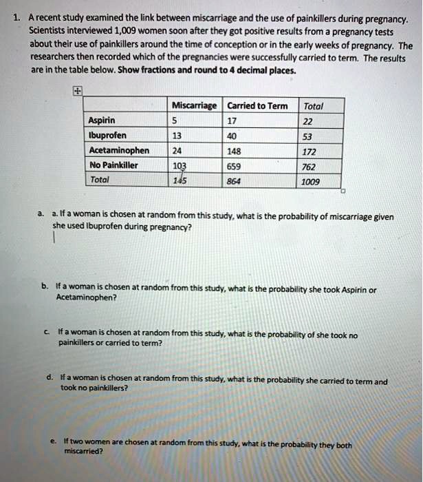 SOLVED A recent study examined the link between miscarriage and the