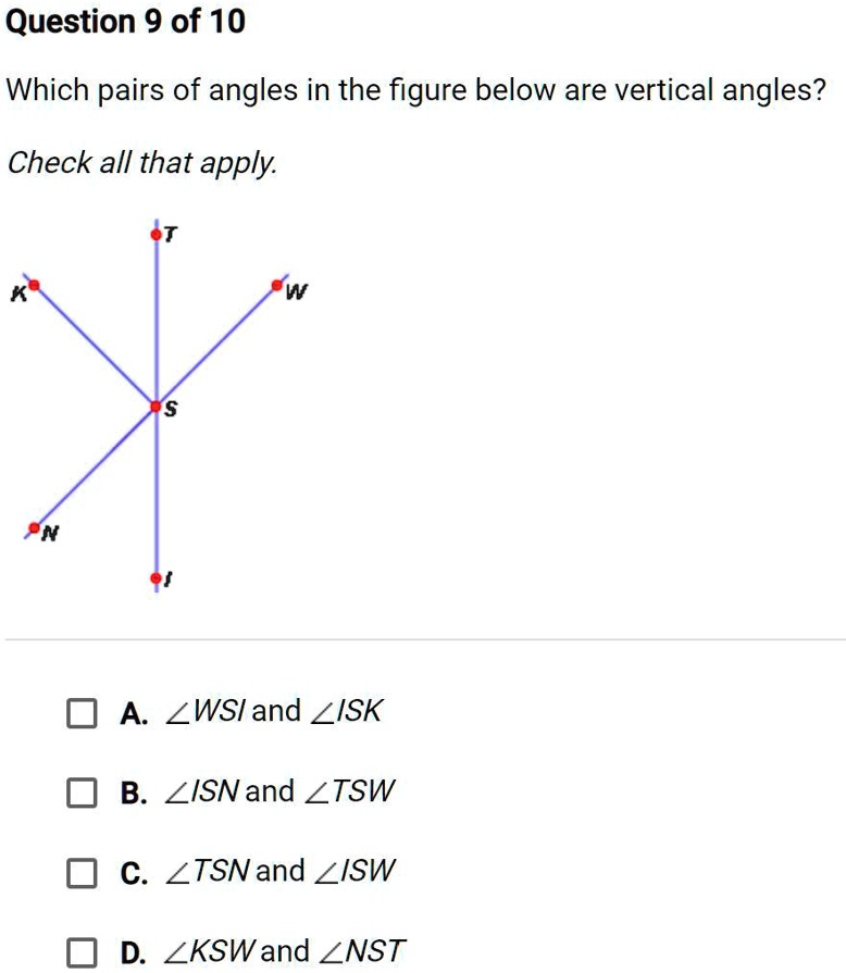 SOLVED: Which pairs of angles in the figure below are vertical angles ...