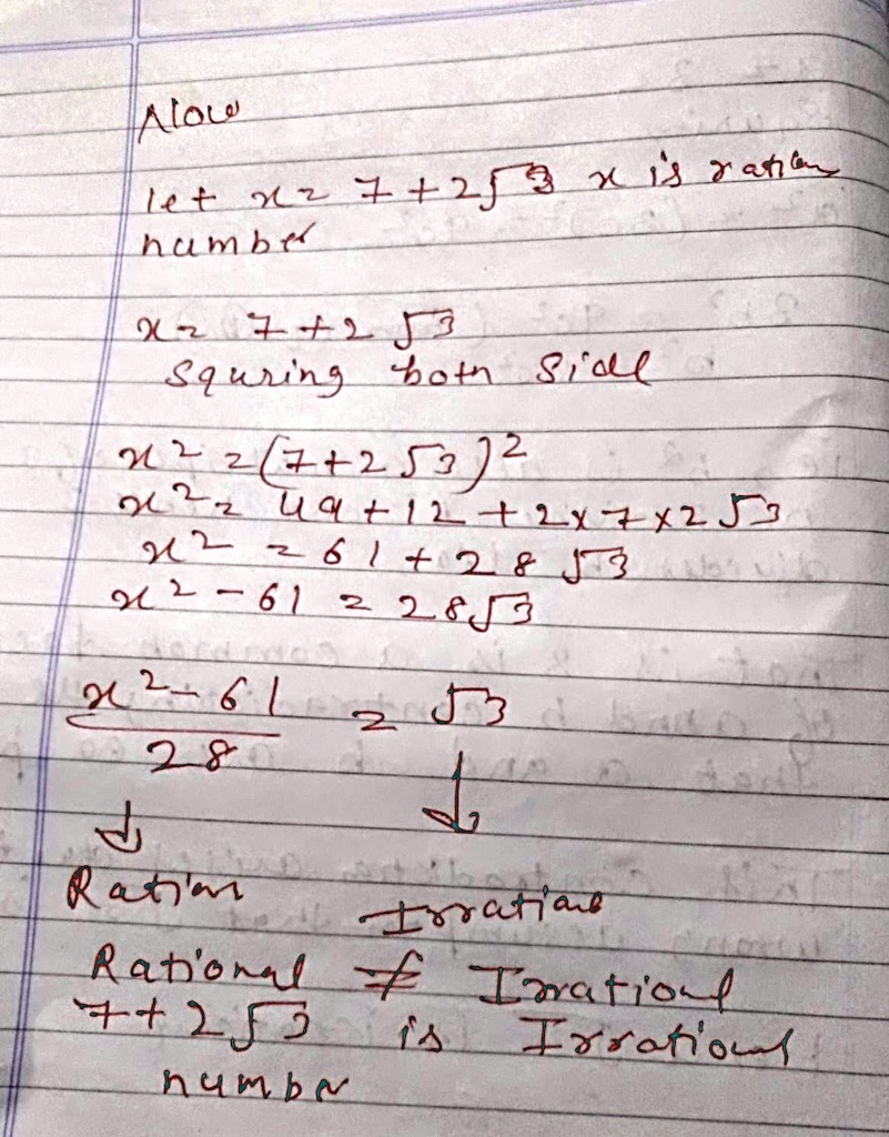 SOLVED 'Prove that root 3 is an irrational number hence show that 7