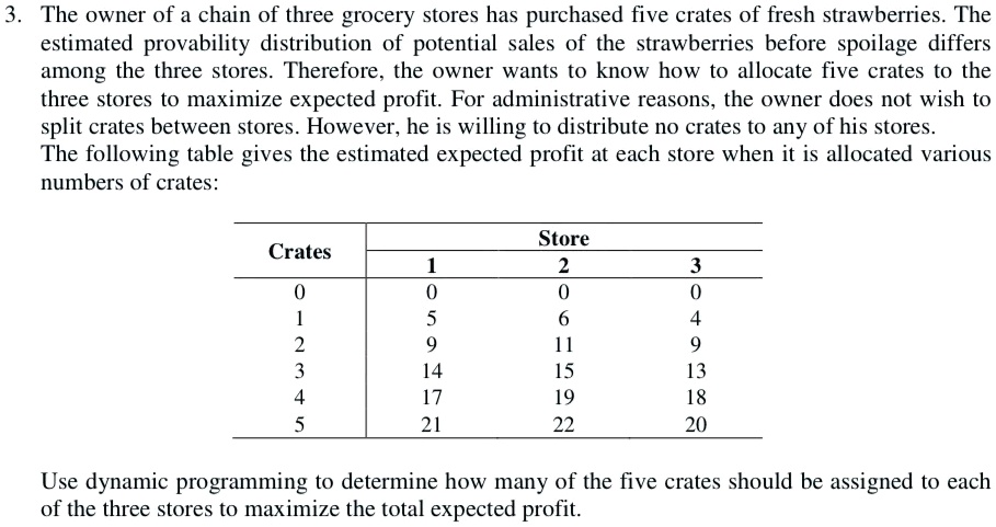 3. The owner of a chain of three grocery stores has purchased five ...
