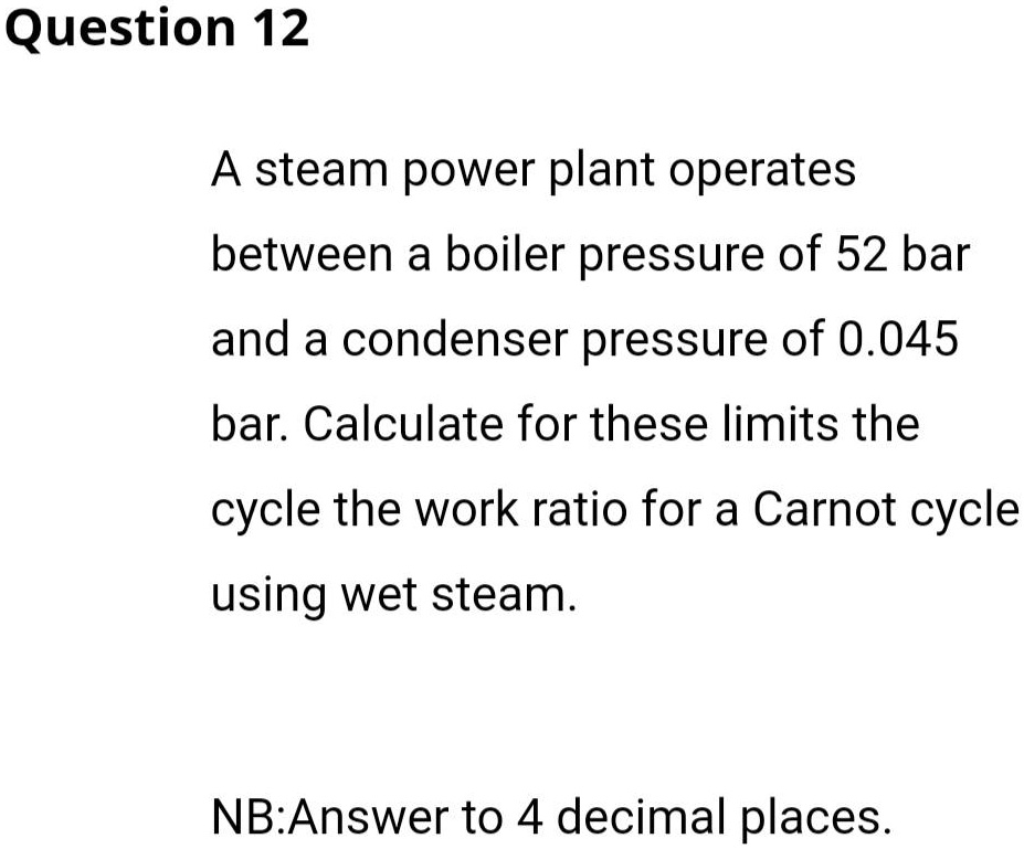 SOLVED A steam power plant operates between a boiler pressure of 52