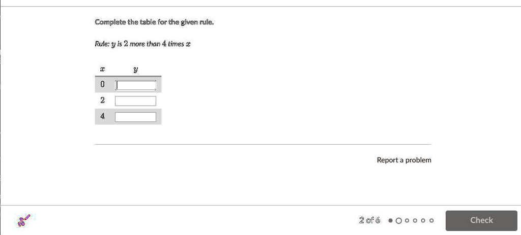 Help please :)...... Complete the table for the given rule: Rule: y is ...