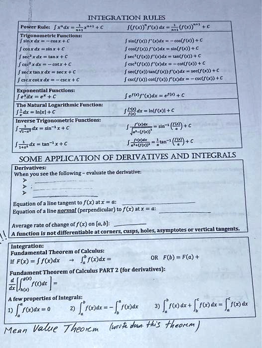 Solved Integration Rules Fower Rule R Dx Iu R N U Z Neononctricfunctluls Anx Jun F R R Dr Co R C Corrd Iinxc Co F 1 F R Dr S C Sec R Dr Tunx J Scc U