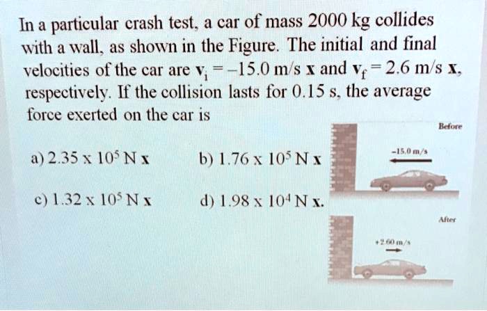 in a particular crash test a car of mass 2000 kg collides with a wall ...