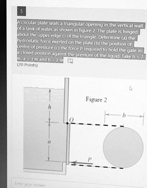 SOLVED: A circular plate seals a triangular opening in the vertical ...