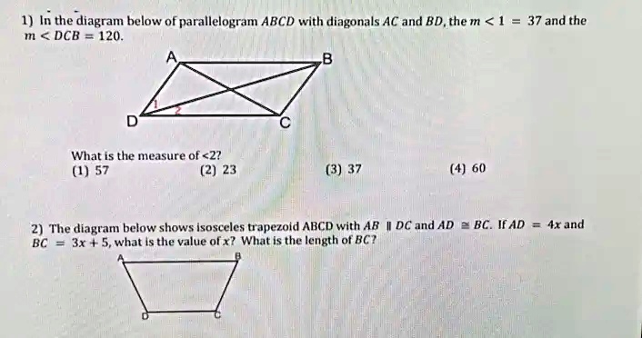 1 in the diagram below of parallelogram abcd with diagonals ac and ...