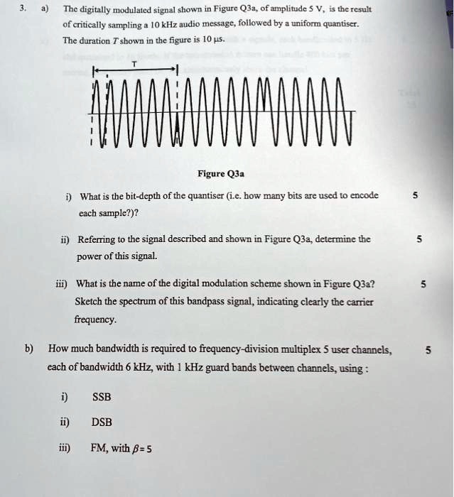 3 a the digitally modulated signal shown in figure q3a of amplitude 5 v ...
