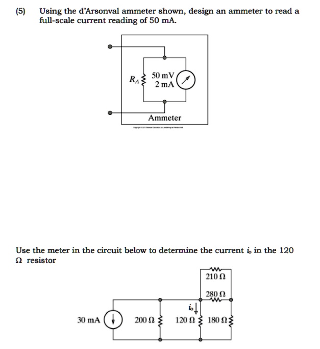 (5) Using the d'Arsonval ammeter shown, design an ammeter to read a