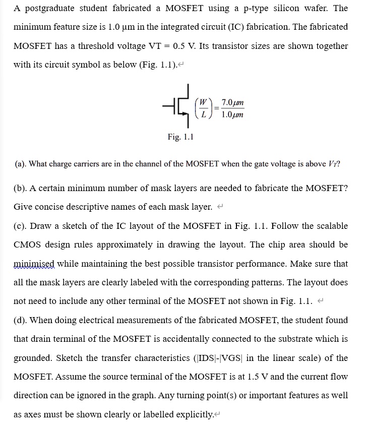 SOLVED: A postgraduate student fabricated a MOSFET using a p-type ...