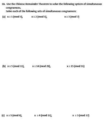 SOLVED: Use The Chinese Remainder Theorem To Solve The Following System ...