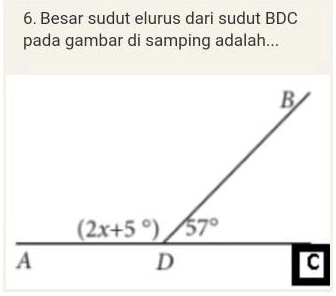 SOLVED: besar sudut elurus dari BDC pada gambar adalah 6.Besar sudut ...