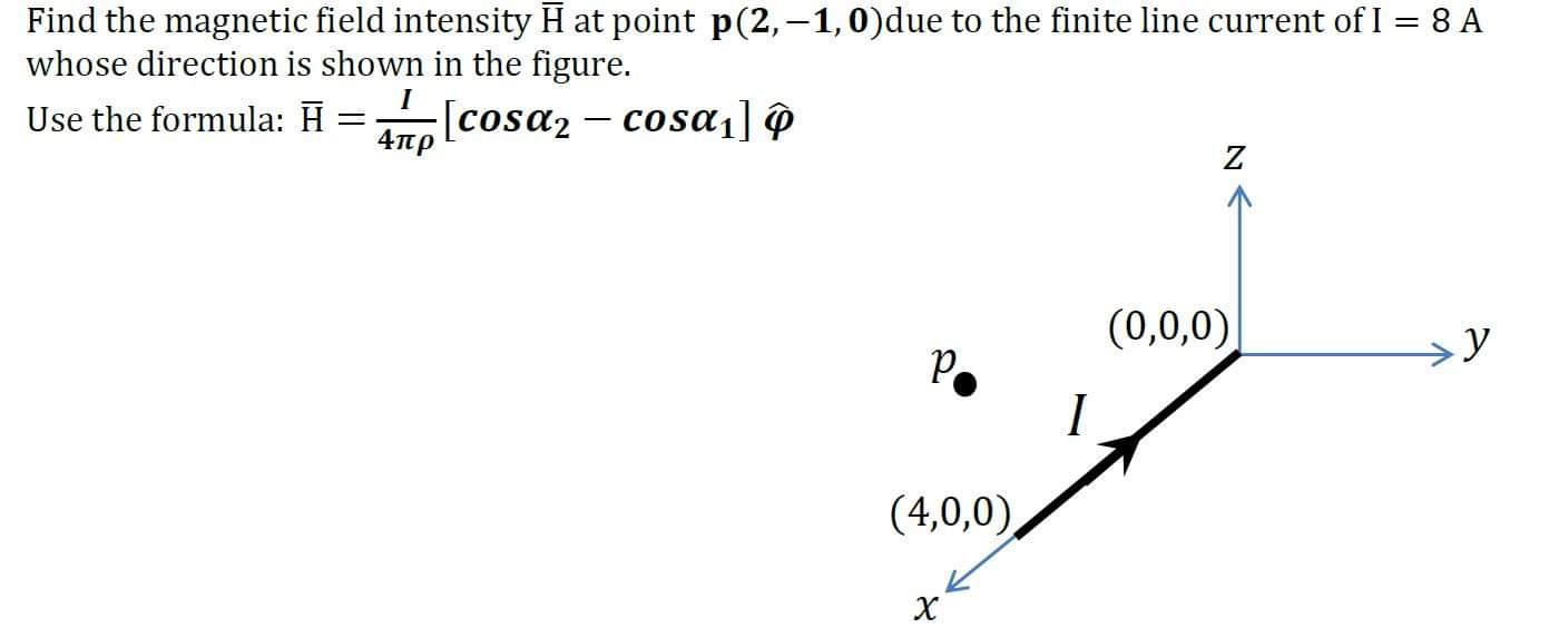 SOLVED: Find the magnetic field intensity H at point 𝐩(2,-1, 0) due to ...