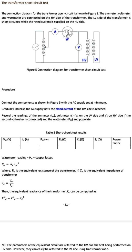 SOLVED The transformer shortcircuit test The connection diagram for