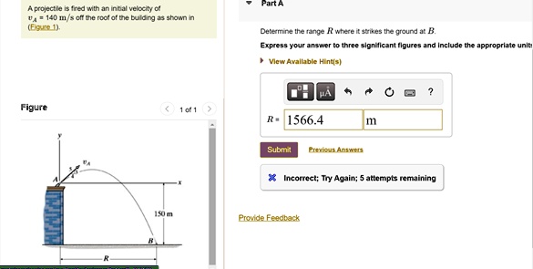 SOLVED: A projectile is fired with an initial velocity of =140 m/s off ...