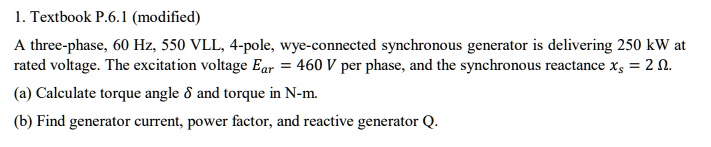 1 textbook p61 modified a three phase 60 hz 550 vll 4 pole wye ...