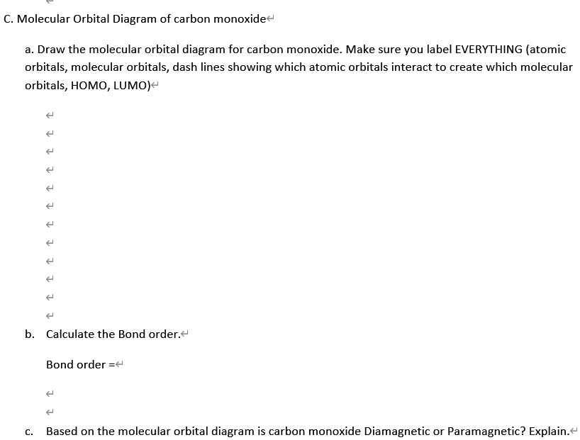 SOLVED: Molecular Orbital Diagram of Carbon Monoxide Draw the molecular ...
