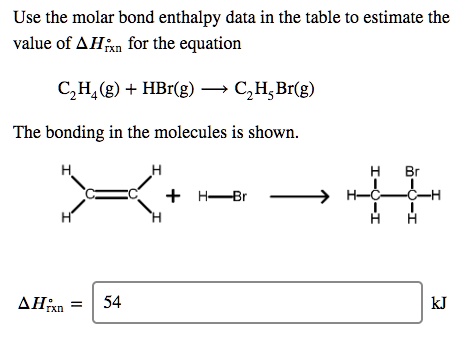 SOLVED Use the molar bond enthalpy data in the table to estimate