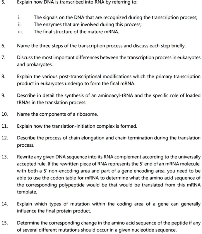 SOLVED:Explain how DNA is transcribed into RNA by referring to: The ...