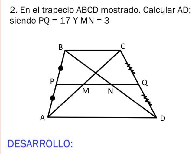 SOLVED: Geometría: 3ro de secundaria 2 En el trapecio ABCD mostrado ...