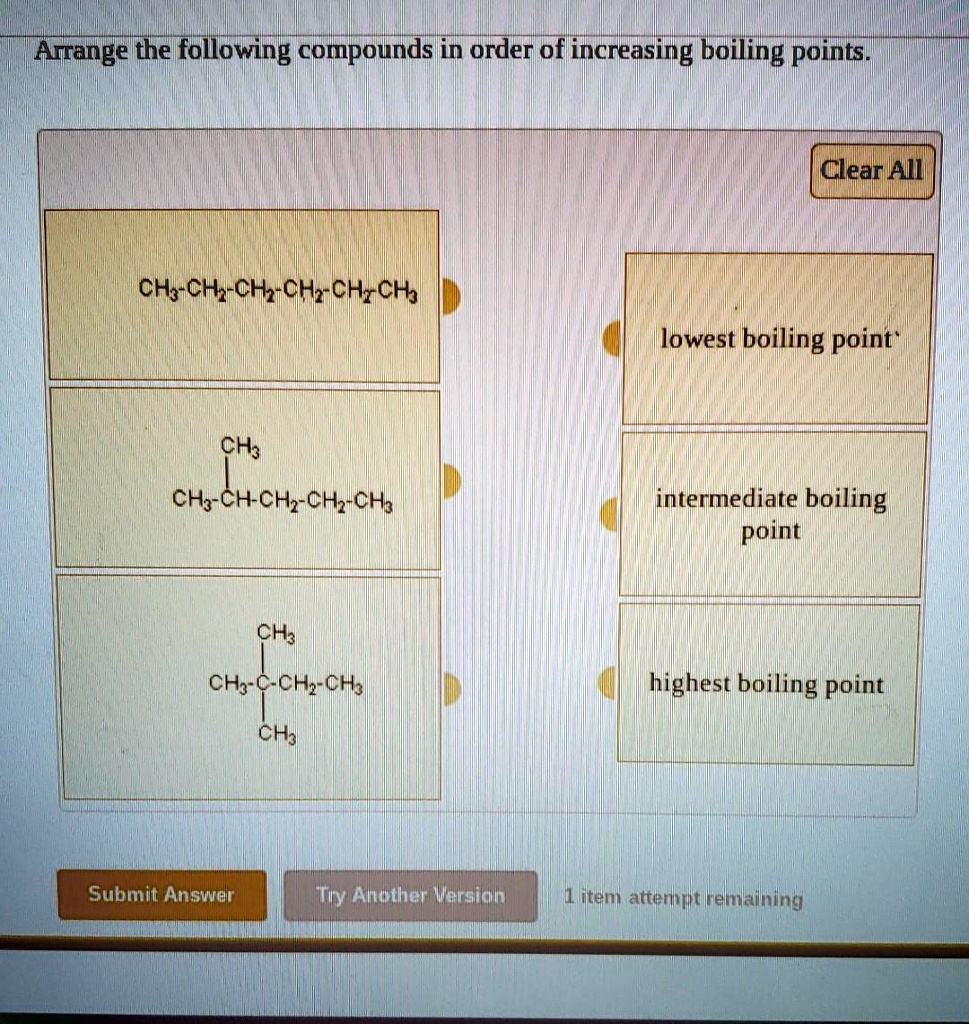 SOLVED: Arrange the following compounds in order of increasing boiling ...