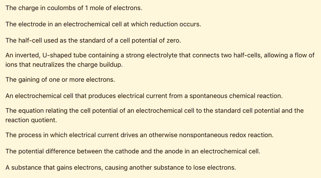 SOLVED The charge in coulombs of mole of electrons The electrode in an